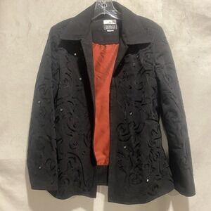 Y2K Yak Magik Black Beaded Sequin Blazer Jacket Evening Medium  Witchy Celestial